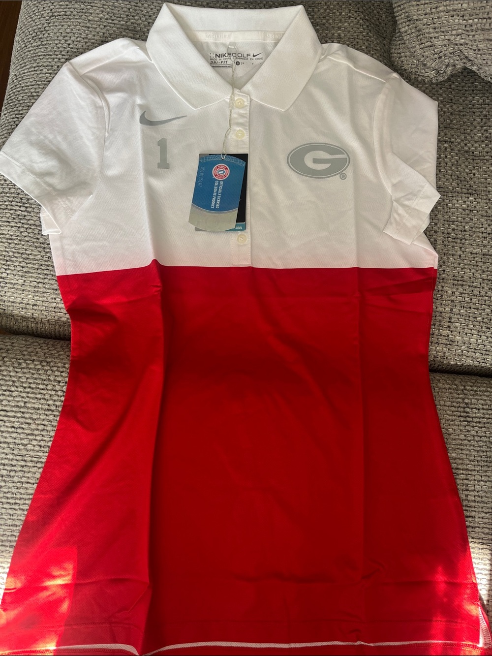 Exclusive Nike White and Red Georgia SEC polo